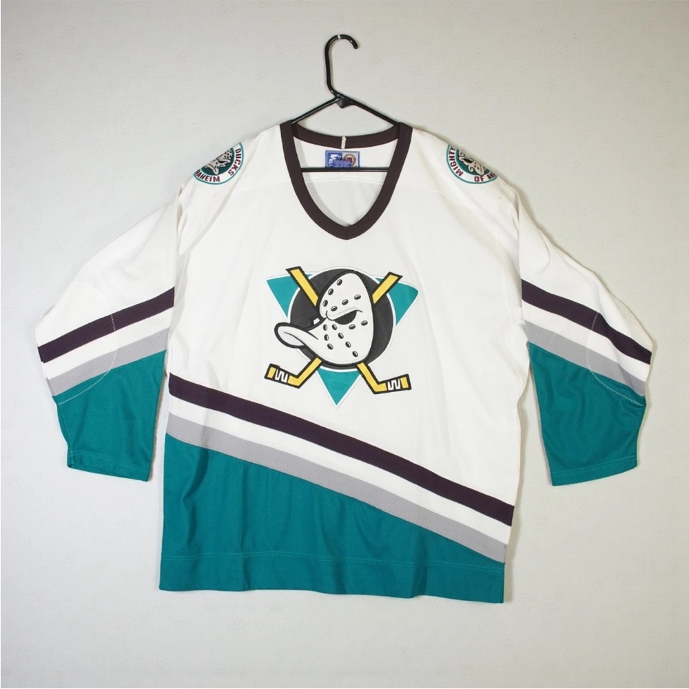 Vtg Anaheim Mighty Ducks Starter Jersey Size XL White NHL Western Conference
